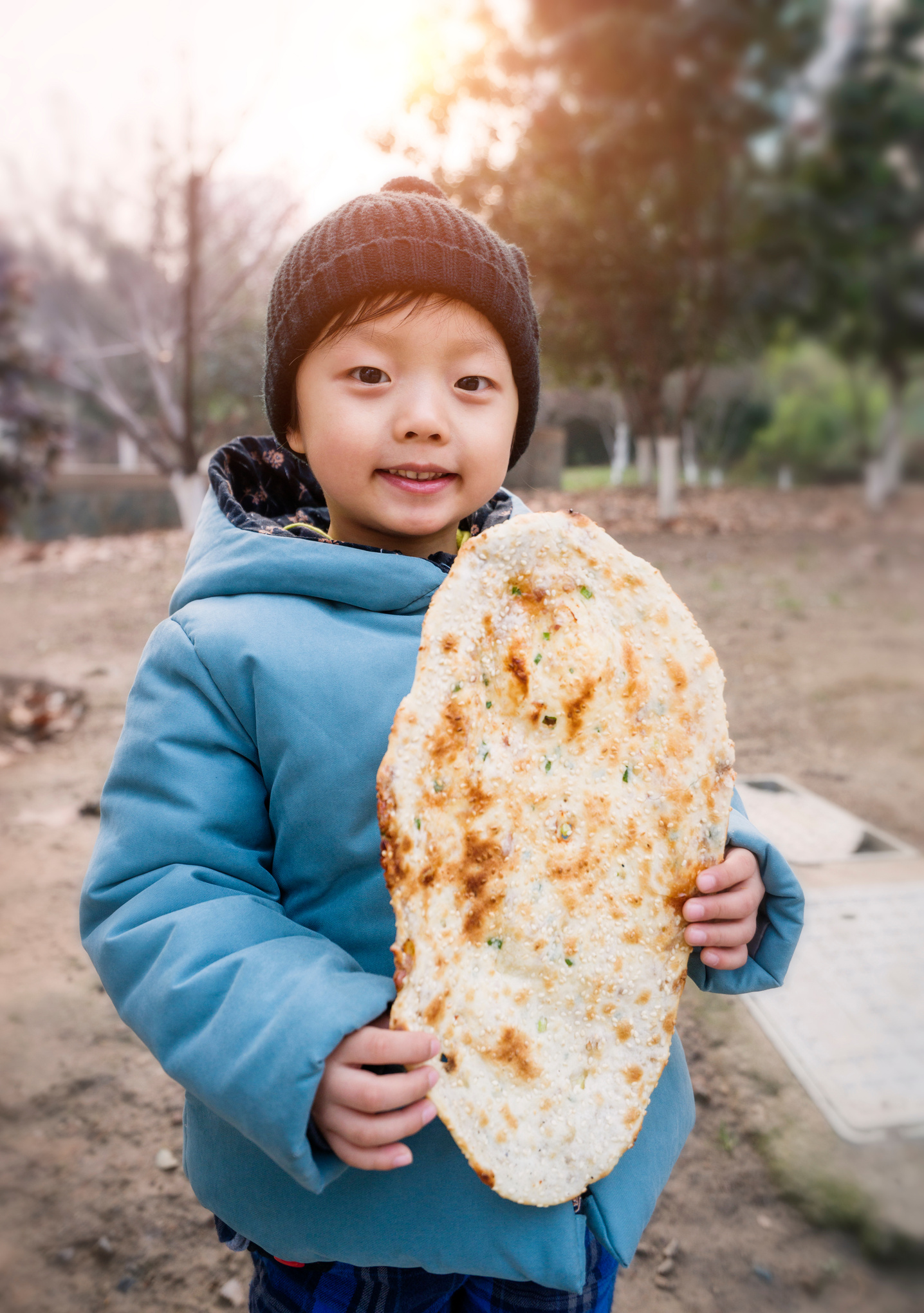 Cute children eating bread